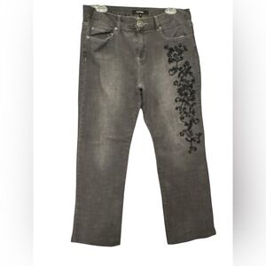Daisy Fuentes Gray Straight Leg Jeans with Black Embroidery